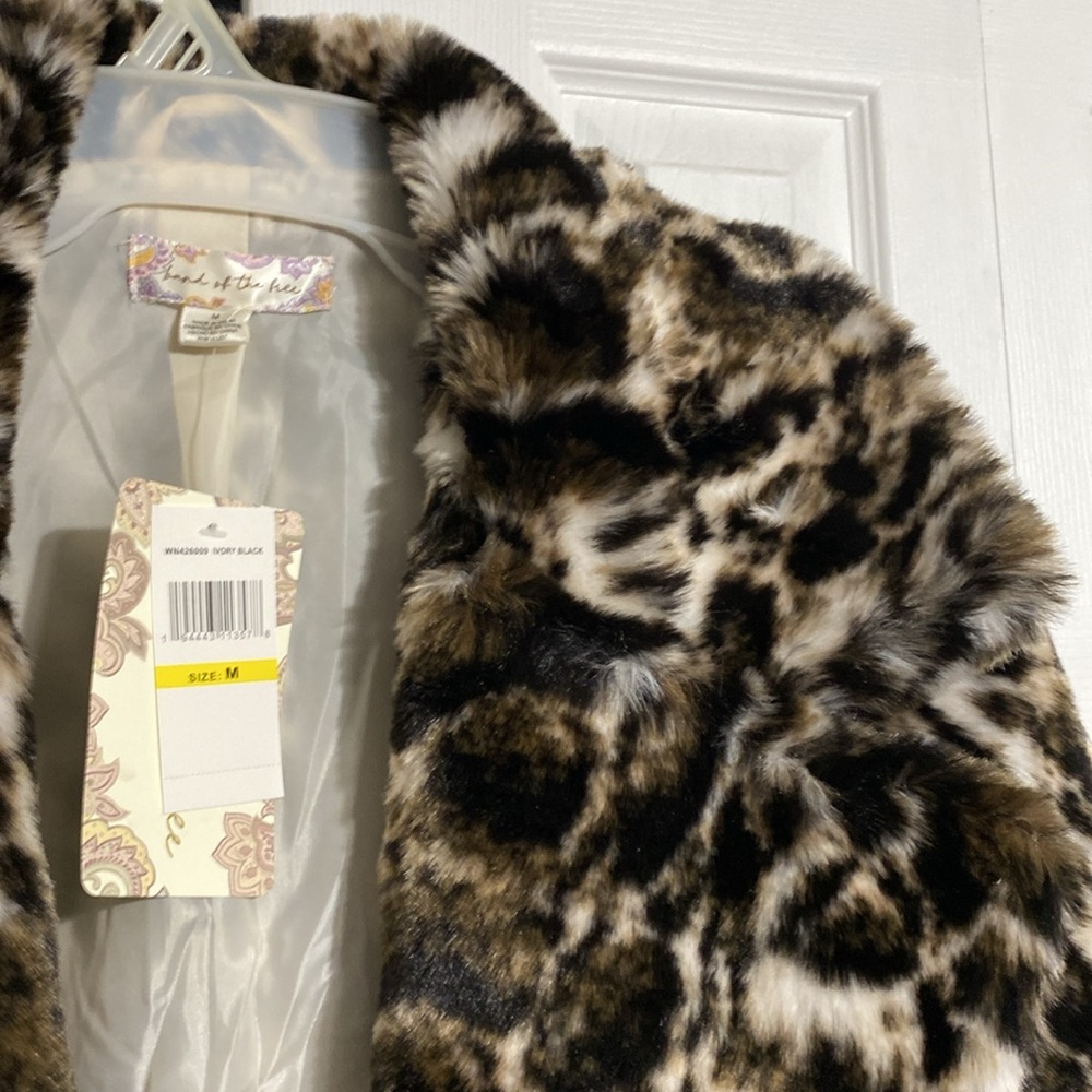 Band of the free animal print black brown cream faux fur jacket coat MEDIUM - Picture 4 of 11